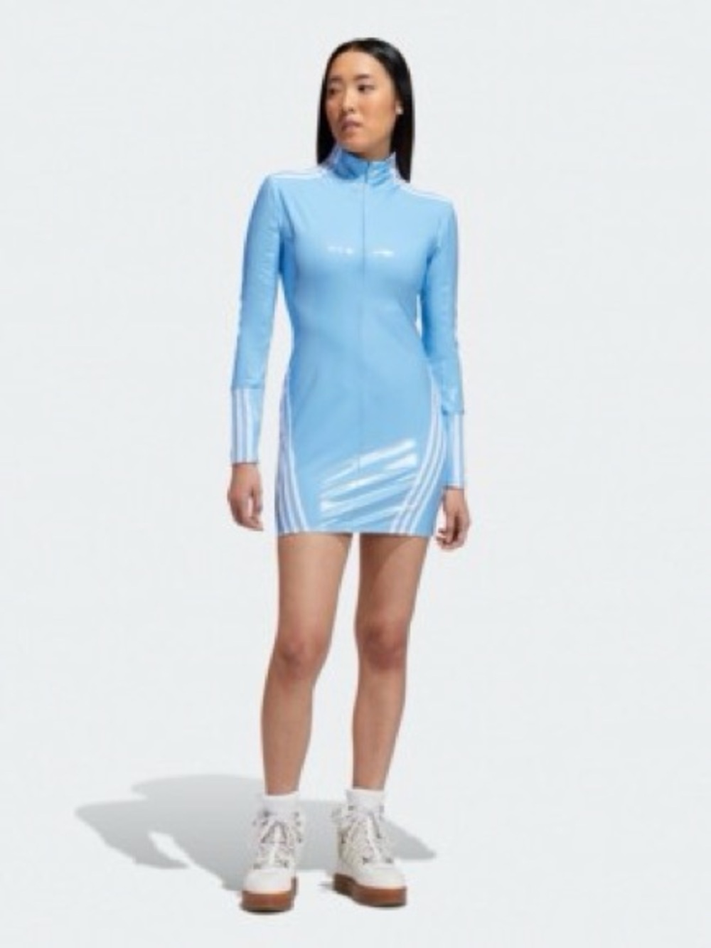 adidas x IVY PARK Light Blue 1/2 Zip Latex Mini Dress - Size Medium - Picture 6 of 16